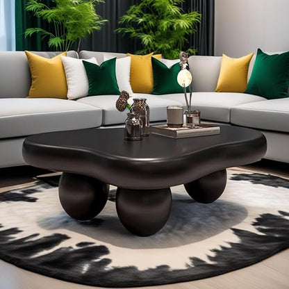 Irregular Cloud Coffee Table with 3 Stable Durable Ball Legs Asymmetrical Chic Low Center Table - Spacious Table for Cups Snacks Fruits Photo (L-39.37in)