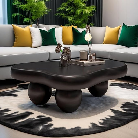 Irregular Cloud Coffee Table with 3 Stable Durable Ball Legs Asymmetrical Chic Low Center Table - Spacious Table for Cups Snacks Fruits Photo (L-47.24in)