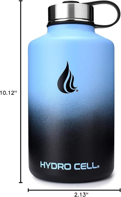 HYDRO CELL Stainless Steel Insulated Water Bottle with Straw - For Cold & Hot Drinks - Metal Vacuum Flask with Screw Cap and Modern Leakproof Sport Thermos for Adults (Blue/Black 64oz)