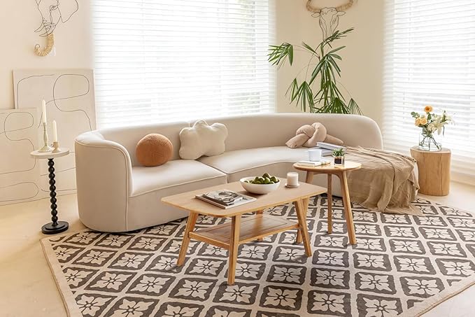 Wood Coffee Table - 100% Solid Oak Wood - Double Storage Coffee Table, Eco-Friendly Finish Center Table - Easy Assembly (Natural, 31.49" D x 19.68" W x 17.32" H)