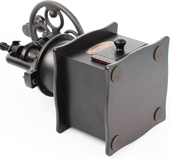 Coffee Grinder,Wooden Coffee Bean Grinder Manual Coffee Grinder Roller, Antique Coffee Mill with Cast Iron Hand Crank for Making Mesh Coffee, Decoration, Best Gift (Black (four deformation base))