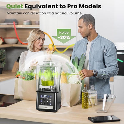 Commercial Blender, 1500W Vacuum Blender for Less Foam, Professional-Grade Quiet Shield, Kitchen Timer, 9 Speeds, 6 Programs for Smoothies, Frozen Drinks, Self-Cleaning, 64oz Bulk Production