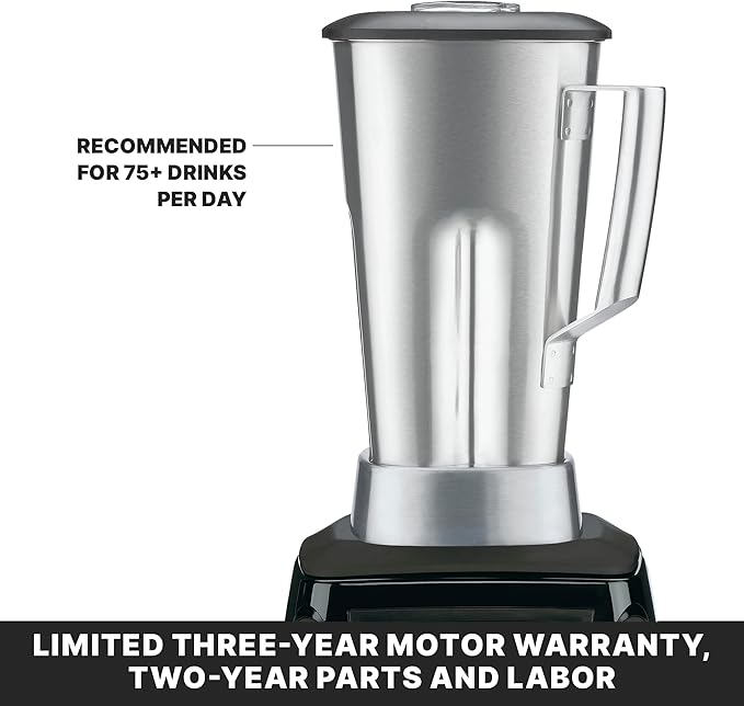 Waring Commercial MX1100XTS 3.5 HP Blender with Electronic Keypad, 30 Second Countdown Timer, Pulse Feature and a 64 oz Stainless Steel Container, 12-V, 5-15 Phase Plug