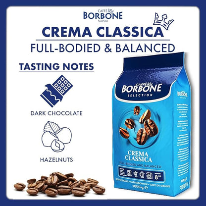 Caffe Borbone Whole Bean Coffee, Medium Roast Arabica and Robusta Blend, Crema Classica, Full-Bodied and Balanced Italian Coffee, 2.2 lb Bag