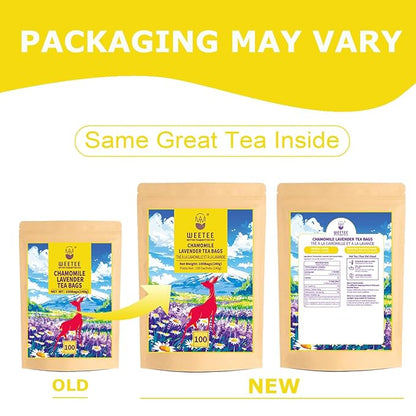 WT WEETEE Chamomile Lavender Tea Bags 100 Count, Nighty & Relax, 100% Pure Chamomile, Lavender Flowers & Lemon Balm Blend, Natural Caffeine-free Herbal Tea Ideal for Bedtime