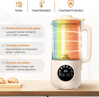 50oz Nut Milk Maker, 10-in-1 Automatic Nut Milk Machine with 20 Blades, Almond Milk Maker for Plant Based Milks Homemade Oat, Soy Milk Machine with Delay Start, Keep Warm, Auto Clean