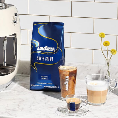 Lavazza Super Crema Whole Bean Espresso Coffee, 2.2lb Bag, Vacuum-Packed