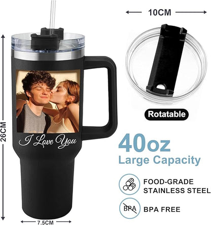 ThermoThrill Ships Next Day, Personalized 40 Oz Tumbler with Handle and Straw Custom Tumbler with Text Stainless Steel Mug Birthday Gifts for Women