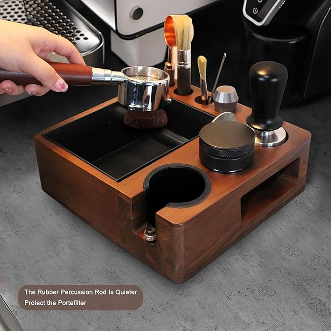 Espresso tamping station knock box,tamper station,Espresso station fit for storage 51-58mm tamper,distributor,portafilter,puck screen accessories,9 in 1 espresso knock box and tamper station