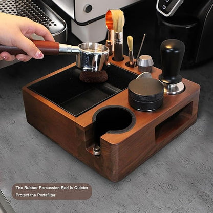 Espresso tamping station knock box,tamper station,Espresso station fit for storage 51-58mm tamper,distributor,portafilter,puck screen accessories,9 in 1 espresso knock box and tamper station