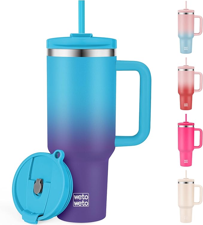 40oz Tumbler with Handle | Insulated Stainless Steel Travel Mug | 34Hrs Cold & 10Hrs Hot Retention | 100% Leakproof Lid & Straw | Dishwasher Safe + Car Cup Holder Fit (Light Blue Violet Gradient)