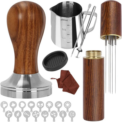 Y-Step 23 PCS Coffee Tamper Set, Espresso Accessories Kit Barista Kit, with Espresso Tamper 51mm, Coffee Stirrer, Frothing Pitcher, Tamper Mat, Latte Art Pen, Sandalwood Tamper for Espresso Machine