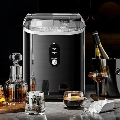 Kismile Nugget Ice Makers Countertop,35Lbs/24H,Portable Sonic Ice Machine with Self-Cleaning/One-Click Operation for Home/Office(Stainless Steels Black)