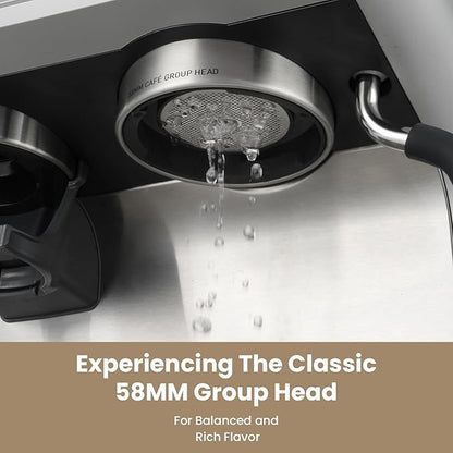 Gevi [2024 Upgraded Dual Boiler Espresso Machine EzBru 2000 | 58mm Grouphead | Barista Level Steam Wand | Built-in Grinder With 31 Size Settings | Full Stainless Steel Housing | Sterling Silver