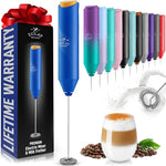 Load image into Gallery viewer, Zulay Kitchen FrothMate Powerful Milk Frother Portable &amp; Compact Handheld Foam Maker Lattes, Cappuccinos (Blue with Gold Button, Froth Mate)