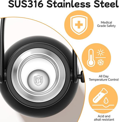 QWE Large Insulated Water Bottle with Straw&Lids,1200ml/40oz Vacuum Sealed Sport Bottles,Double Drinking,Stainless Steel Tumbler with Handle,LeakProof,BPA-Free,for Hiking,Gym,camp (Mountain Orange)