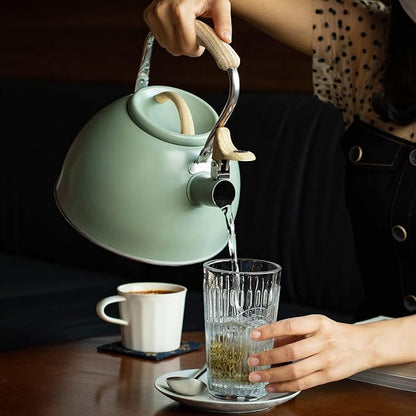 3.2 Quart Whistling Tea Kettle for Stove Top Stainless Steel Tea Pots With Wood Pattern Anti-slip Handle, Green…