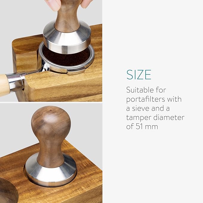 Navaris Wood Coffee Tamper Station - 51mm Tamper Holder for Espresso Machine Accessories - Wooden Portafilter Stand for Kitchen, Bar, Restaurant, Cafe
