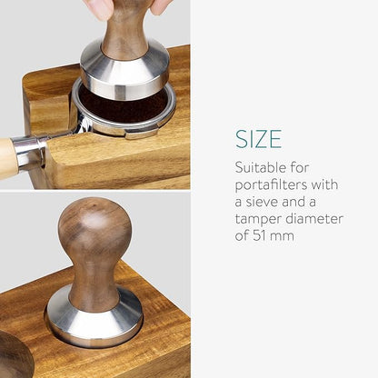 Navaris Wood Coffee Tamper Station - 51mm Tamper Holder for Espresso Machine Accessories - Wooden Portafilter Stand for Kitchen, Bar, Restaurant, Cafe
