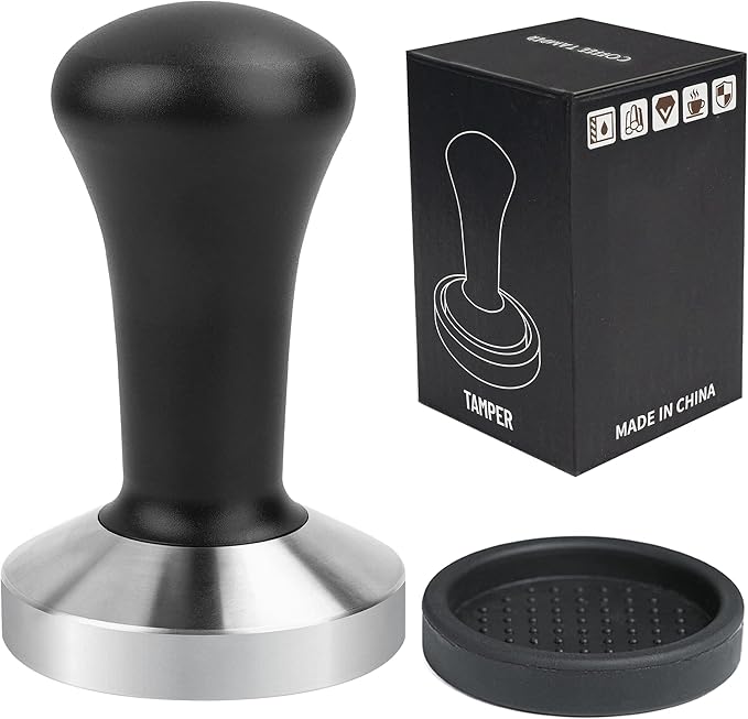 58mm Black Coffee Hand Tamper 304 Stainless Steel Base Professional Espresso Press for Portafilter Coffee Machine Barista Tool (58mm)
