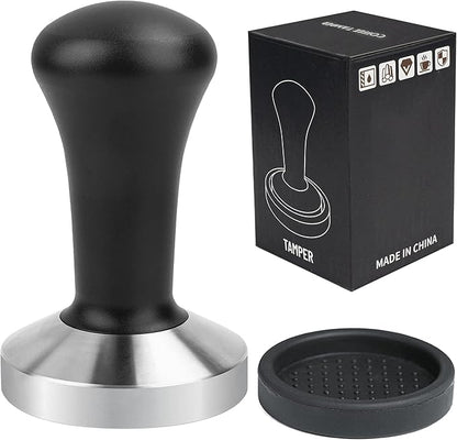 58mm Black Coffee Hand Tamper 304 Stainless Steel Base Professional Espresso Press for Portafilter Coffee Machine Barista Tool (58mm)