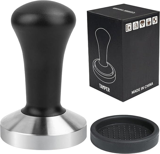 58mm Black Coffee Hand Tamper 304 Stainless Steel Base Professional Espresso Press for Portafilter Coffee Machine Barista Tool (58mm)