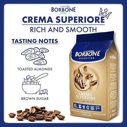 Caffe Borbone Whole Bean Coffee, Medium Roast Arabica and Robusta Blend, Crema Superiore, Rich and Smooth Italian Coffee, 2.2 lb Bag