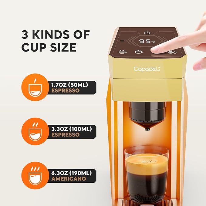 3 in 1 Single Serve Coffee Maker,Fast Brew in 1 minute 19Bar Pump Coffee Machine for K*Cup、NES*press and Ground Coffee,with 27oz Removable Water Reservior, Orange Espresso Coffee Machine