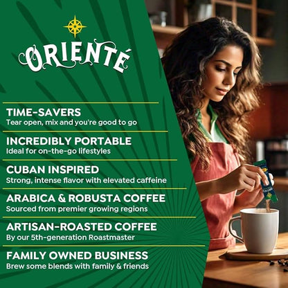 Oriente Dark Roast Instant Coffee, 40 ct, Sweetened Espresso – 100% Arabica Coffee, Instant Hot or Iced Coffee - Just add water