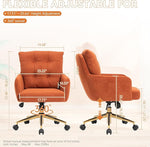 Load image into Gallery viewer, Flannel Office Chair, Comfy Home Office Desk Chairs with Lumbar Support, Modern Velvet Desk Chair Gold Legs Small Swivel Task Chair for Home Office, Bedroom, Study (Orange, L)