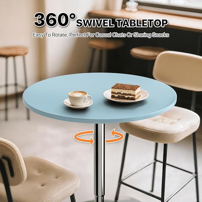 Magshion 23.5" Round Adjustable Height Bar Table, 27.5"-36" Range, 360° Swivel MDF Top Pub Table for Dining, Café, Cocktail, Blue