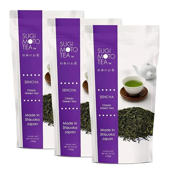 SUGIMOTO TEA Japanese Sencha Green Tea Loose Leaf 3.5 oz (100 g) Pack of 3