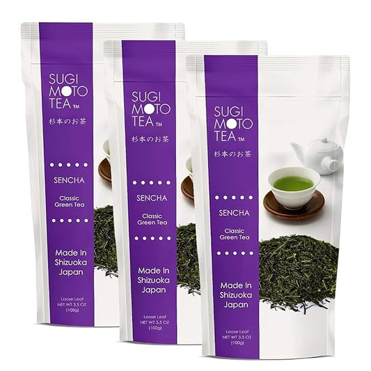 SUGIMOTO TEA Japanese Sencha Green Tea Loose Leaf 3.5 oz (100 g) Pack of 3