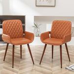 Load image into Gallery viewer, LUNLING Mid Century Modern Dining Room Chairs Set of 2 Accent Faux Leather Kitchen Chair Bentwood Frame with Armrest,Upholstered Seat,Metal Legs Chairs,Adjustable Foot for Kitchen Dining Desk(Orange)