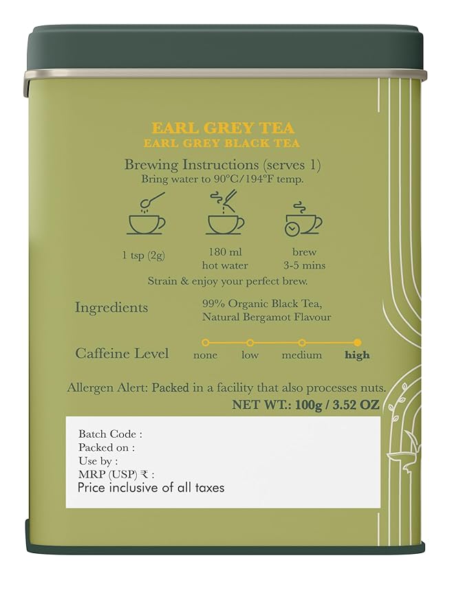 Luxmi Estates Garo Hills Earl Grey Tea 100gm Tin | Certified Organic Black Tea