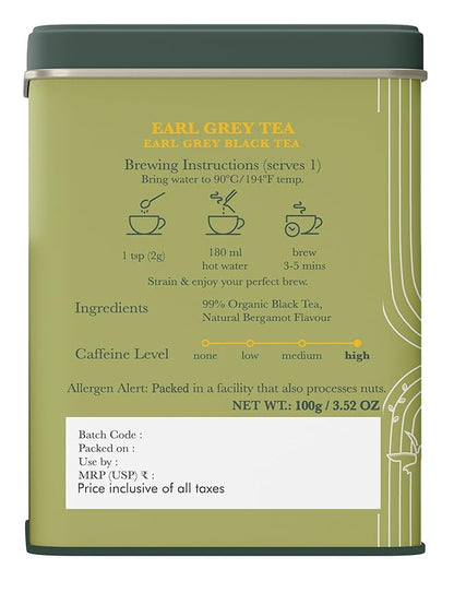 Luxmi Estates Garo Hills Earl Grey Tea 100gm Tin | Certified Organic Black Tea