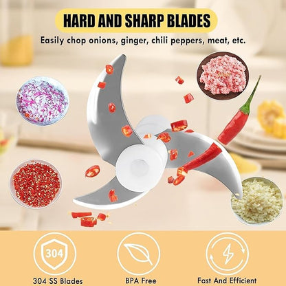 Electric Hand Mixer with Whisk, Handheld Electric Whisk, Hand Blender Set for Mini Food Processor, Rechargeable Cordless Handheld Mixer, Small Food Chopper for Dicing, Mincing, and Puree, 4-Speed,10Oz