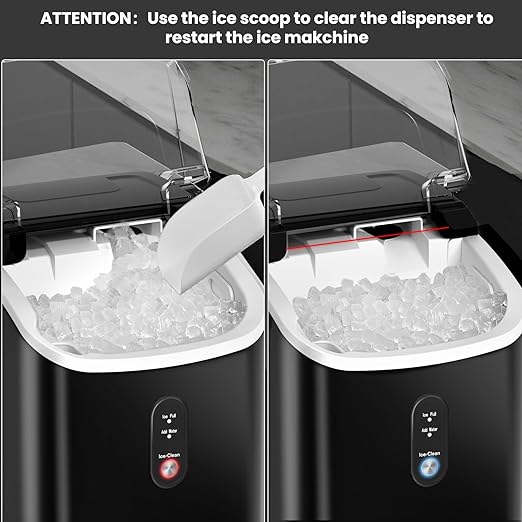 Nugget Ice Maker Countertop with Self-Cleaning Function, Sonic Ice Machine with Handle, 35Lbs/24H, Compact Design for Home/Office Use(Black)