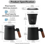 Load image into Gallery viewer, ZENS Tea Cup with Infuser and Lid for Loose Leaf Tea Steeper, 12oz Black Ceramic Tea Mug with Wood Handle for Tea Lovers Gifts