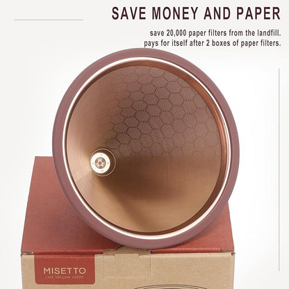 Compatible for Hario V60 & Chemex Pour Over Coffee Filters -MISETTO Reusable Stainless Steel - Best Coffee Maker and Bar Accessories (Copper)