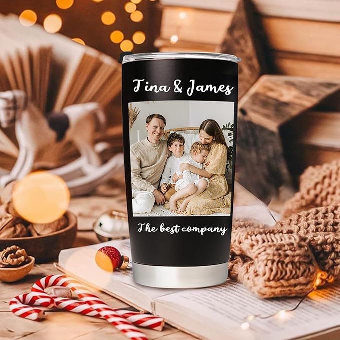 Personalized Tumbler with Pictures/Text - Custom Coffee Mug Cup 20 Oz with Lid - Customized Employee Appreciation Gifts - Christmas Gifts for Men Women - Customized By Enterprise (UV-printing)