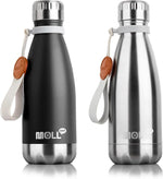 Load image into Gallery viewer, 12 oz Water Bottle Stainless Steel Double Wall Vacuum Insulated Sports Water Bottle for Kids, Small Mini Cola Shape Water Flask Leak Proof (Black-Silver)