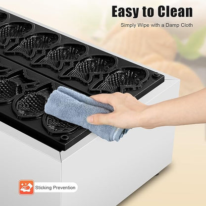 Taiyaki Fish Waffle Maker, 6PCS Electric Fish-Shaped Mold Baker 2400W Stick-Resistent Stainless Steel Commercial Waffle Iron Baker Machine for Restaurant Cafe Snack Shop Food Stall