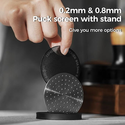 MHW-3BOMBER 51mm Espresso Puck Screen - 0.2mm Ultra Thin Espresso Puck - Metal Reusable Coffee Filter for Portafilter Basket 51mm - Puck Screen with Stand 3 Pack FG7050-OS