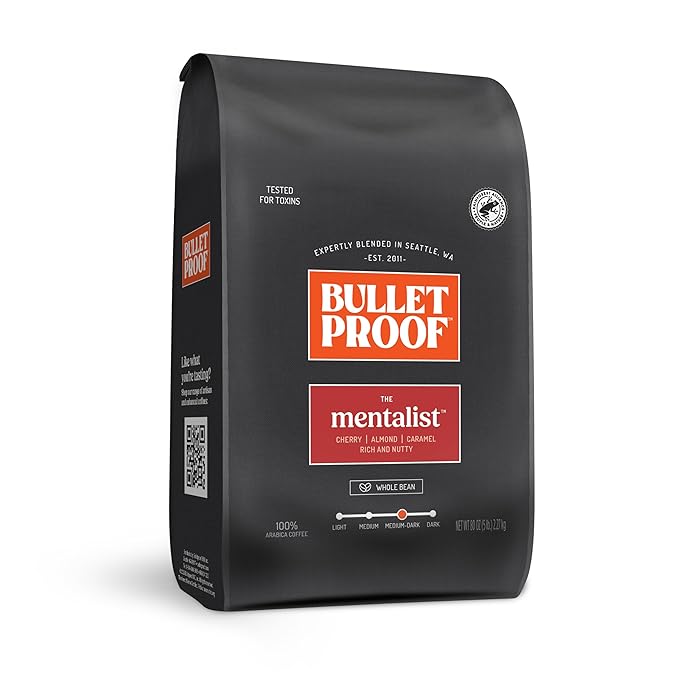 Bulletproof The Mentalist Medium-Dark Roast Whole Bean Coffee, 5 Pounds (bulk), 100% Arabica Beans, Clean Coffee Tested for Toxins, Packaging May Vary