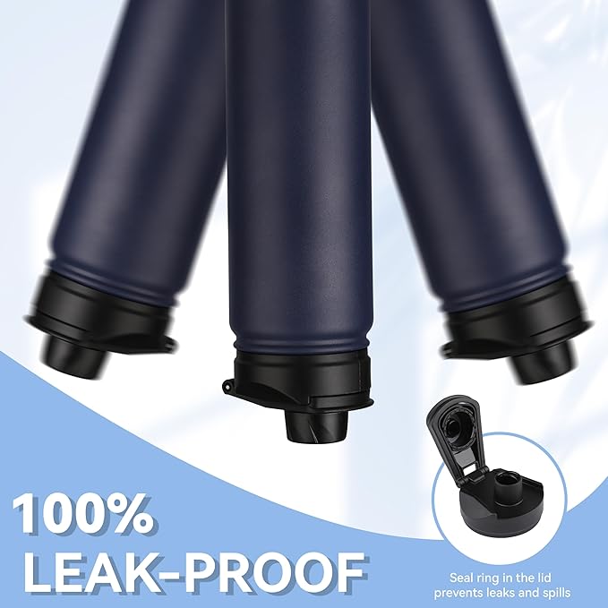 HASLE OUTFITTERS Insulated Water Bottle 22 oz Double Wall Stainless Steel Water Bottle Wide Mouth with Straw Lid & Spout Lid Keeps Cold or Hot(Navy,4)