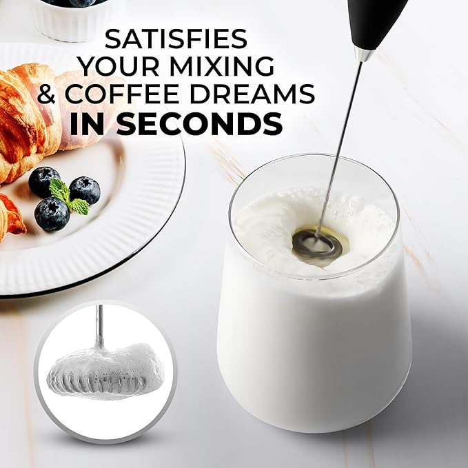 Zulay Kitchen Premium Gift Milk Frother Complete Set - Handheld Foam Maker, Stencils & Frother Set - Whisk Drink Mixer for Coffee - Mini Blender for Cappuccino, Frappe
