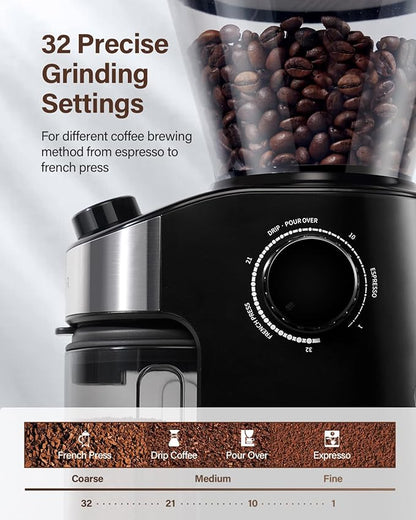 SHARDOR Electric Burr Coffee Grinder for Home Use, Coffee Bean Grinder for 32 Grind Settings, 40-Second Adjustable Timer, One-Touch Start & Cleaning Button, Black