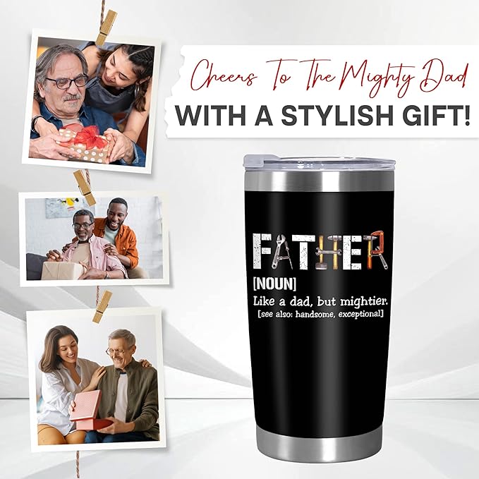 TEEZWONDER Gifts for Dad from Daughter Son - Stainless Steel Insulated Coffee Tumbler with Lid 20 oz - Funny Dad Birthday Gifts from Kids, Mens Birthday Gift Ideas