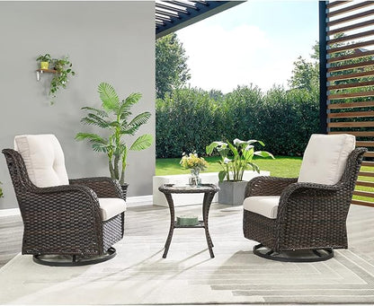 HUMMUH Patio Wicker Side Table Outdoor, Rattan End Table Glass Top Coffee Table with Storage Brown